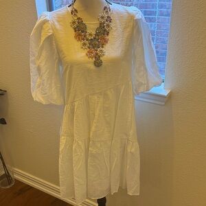 Moon River White Puff Sleeve Mini Dress